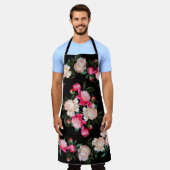 Floral background. Peonies pink and white on a dar エプロン (着用した状態)