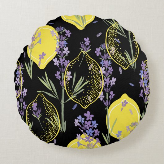 Floral background with hand-drawn lavender flowers ラウンドクッション (正面)
