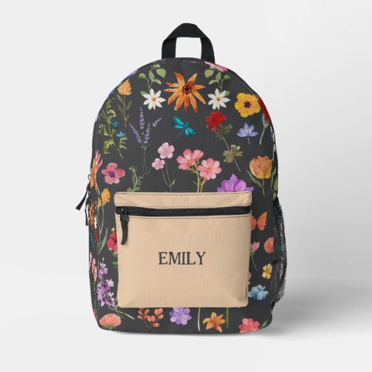 Floral Backpack - Personalized Name School Bag プリントバックパック (正面)