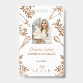 Floral Baking Utensils Bakery Logo Employee Photo バッジ (Front)