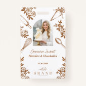 Floral Baking Utensils Bakery Logo Employee Photo バッジ (正面)