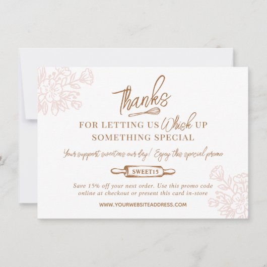 Floral Baking Whisk Bakery Business Promo Code サンキューカード (正面)