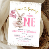 Floral Ballerina Bunny First Birthday Invitation 招待状
