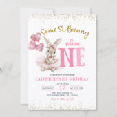 Floral Ballerina Bunny First Birthday Invitation 招待状 (正面)