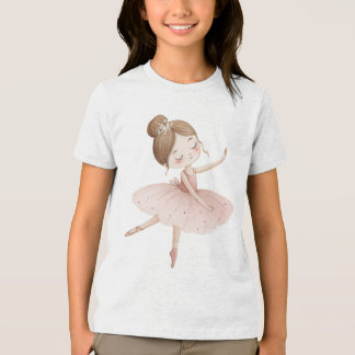 Floral Ballerina Watercolor Girl Pink Tutu Flower トライブレンドＴシャツ