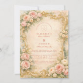 Floral Baroque Rose Gold Wedding 招待状 (正面)