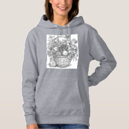 Floral Basket and Fruits Ink Illustration Hoodie パーカ
