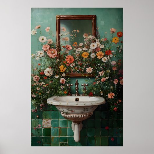 Floral Bathroom Print, Botanical Bathroom Flower ポスター (正面)
