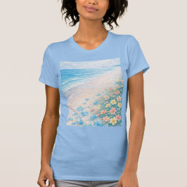 Floral Beach Seascape Watercolor Artistic Light T- Tシャツ