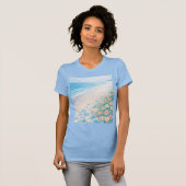 Floral Beach Seascape Watercolor Artistic Light T- Tシャツ (正面フル)