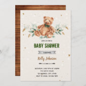 Floral bear baby shower birthday invite 招待状 (正面/裏面)
