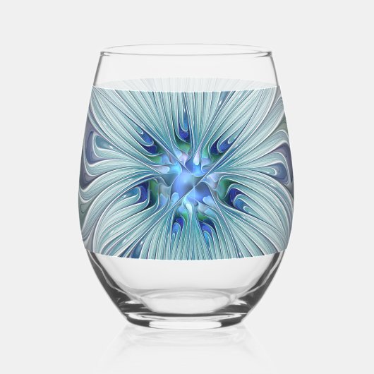 Floral Beauty Abstract Modern Blue Pastel Flower ステムなしワイングラス (正面)