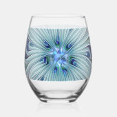 Floral Beauty Abstract Modern Blue Pastel Flower ステムなしワイングラス (裏面)