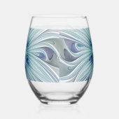 Floral Beauty Abstract Modern Blue Pastel Flower ステムなしワイングラス (右)