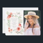 Floral Beauty Graduation Photo Invitation 招待状<br><div class="desc">A beautiful, watercolor, photo invitation with coral-colored flowers framing your event details. (Background photo created by senivpetro - www.freepik.com). (Vector created by BiZkettE1 - www.freepik.com). The card is easy to customize with your wording, font, font color and choice of six paper types. Not exactly what you're looking for? All our...</div>