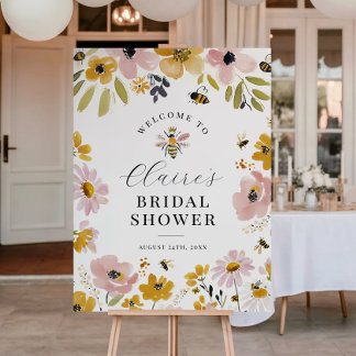 Floral Bee Bridal Shower Welcome Sign ポスター
