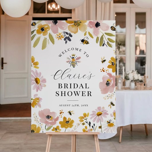 Floral Bee Bridal Shower Welcome Sign ポスター
