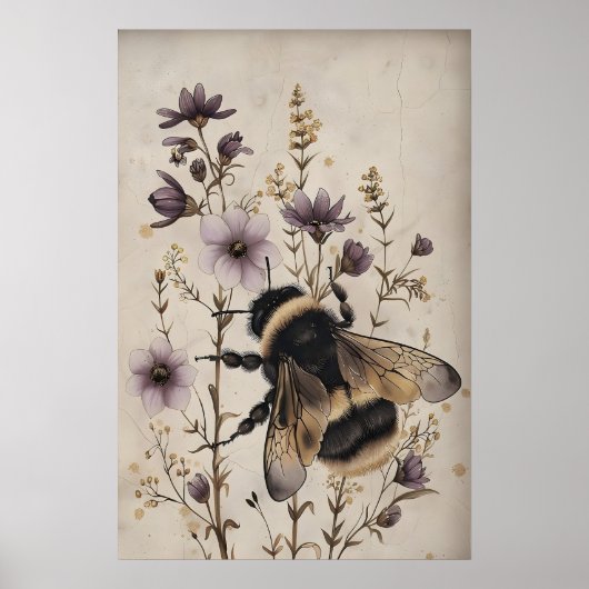 Floral Bee Print, Dark Academia Wall Art ポスター (正面)