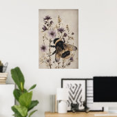 Floral Bee Print, Dark Academia Wall Art ポスター (ホームオフィス)