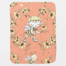Floral Bee Unisex  Baby Blanket