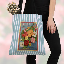 Floral Begonias Pink 1902 Seed Packet Blue Stripes トートバッグ