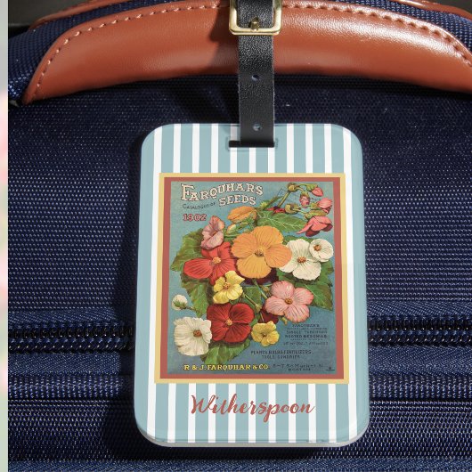 Floral Begonias Pink 1902 Seed Packet Blue Stripes ラゲッジタグ