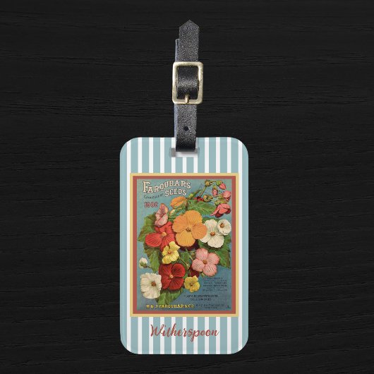 Floral Begonias Pink 1902 Seed Packet Blue Stripes ラゲッジタグ
