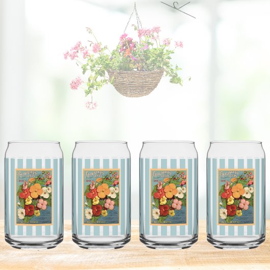 Floral Begonias Pink 1902 Seed Packet Red Teal ガラス缶