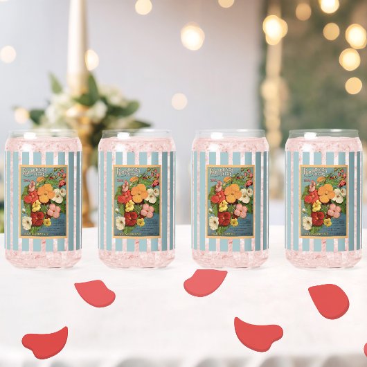 Floral Begonias Pink 1902 Seed Packet Red Teal ガラス缶