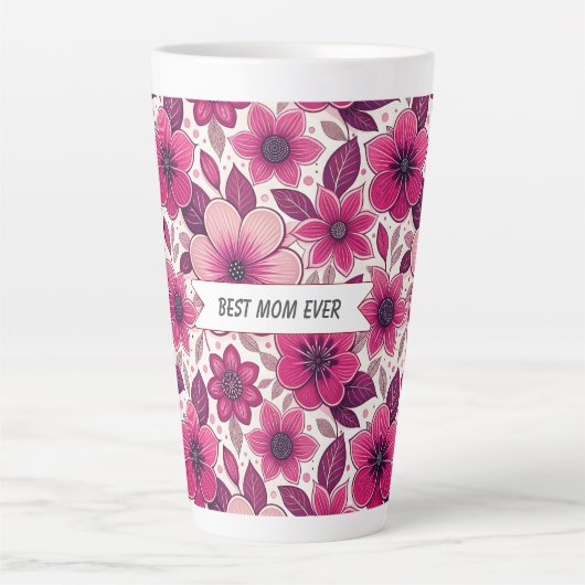 Floral Best Mom Ever  カフェラテマグ (正面)