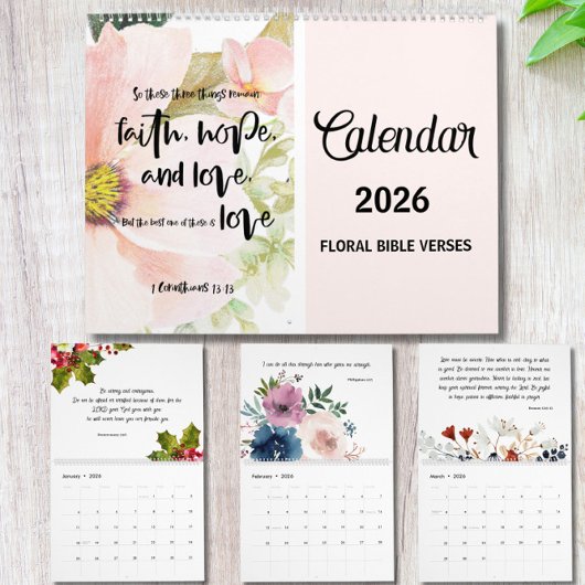 Floral Bible Verse Wall Calendar 2026 カレンダー