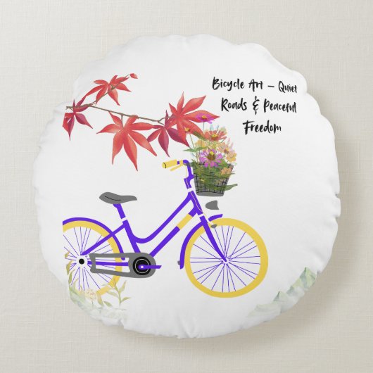 Floral Bicycle Motivation Design ラウンドクッション (正面)
