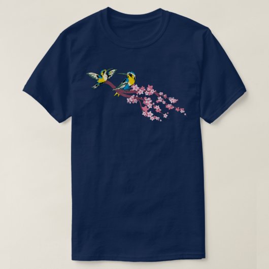 Floral Bird Animal Lover Sakura Cherry Blossom Hum Tシャツ (デザイン正面)
