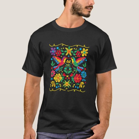 Floral Bird Otomi Mexican Style Mexicano Mexicana  Tシャツ (正面)