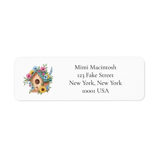 Floral Birdhouse Return Address Labels ラベル (正面)
