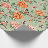 Floral Birds Pattern on Mint Background (7) ラッピングペーパー (角)