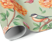 Floral Birds Pattern on Mint Background (7) ラッピングペーパー (ロールコーナー)