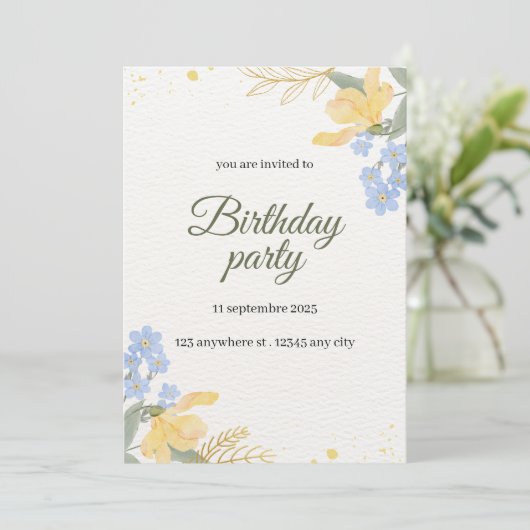 Floral birthday party invitation  招待状 (スタンド正面)