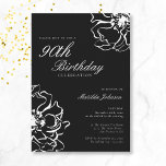 Floral Black and White 90th Birthday 招待状<br><div class="desc">フローラ白黒90番誕生日招待状。弊社の招待デザインは白黒の素晴らしフローラモチーフを採用し、シンプルさと洗練さを融合させた。繊細なフローラは鮮明な背景に美しくコントラストし、と躍動感を兼ね備えた外観を作りシンプル出していエレガントる。すべての詳細が完璧に作り上げられ、スタイルと恵みの中で作られた忘れられない祝夕べに参加しよう。</div>