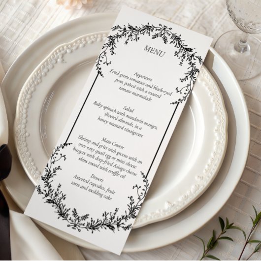 Floral Black and White Line Art Wedding | Menu メニュー