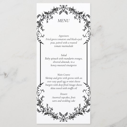 Floral Black and White Line Art Wedding | Menu メニュー (正面)