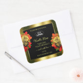 Floral Black Gold Shimmer Product Label Roses Logo スクエアシール (封筒)
