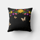 Floral Black Gold Tiara Butterfly Quinceanera クッション (裏面)