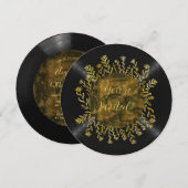 Floral Black Gold Vinyl Record Dj Birthday Party 招待状 (正面/裏面)