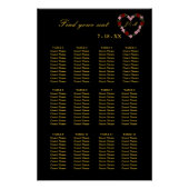  Floral Black Heart Wedding Seating Plan 12 Tables ポスター (正面)