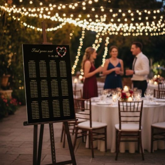  Floral Black Heart Wedding Seating Plan 12 Tables ポスター