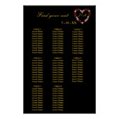  Floral Black Heart Wedding Seating Plan 8 Tables ポスター (正面)