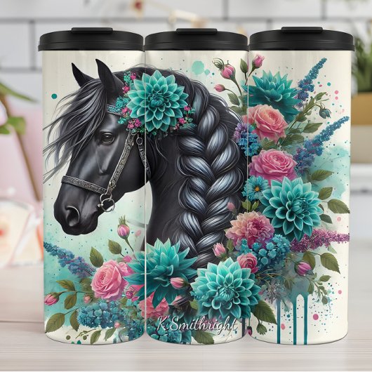 Floral Black Horse Braided Mane タンブラー