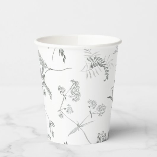 Floral Black & White Botanical Line Art Cup 紙コップ (左)