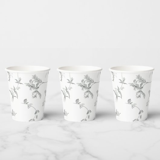 Floral Black & White Botanical Line Art Cup 紙コップ (複数)